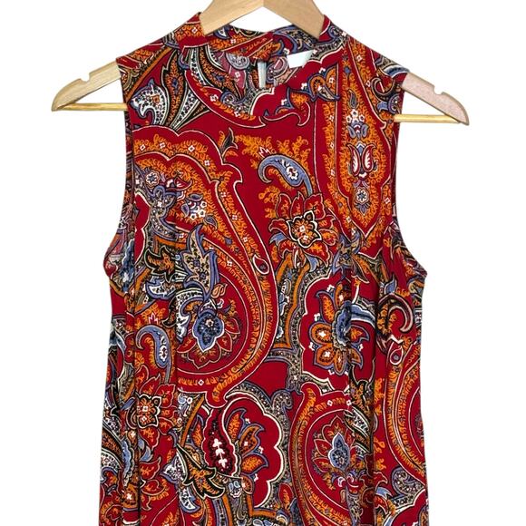 J. Jill Size Small Petite Red Paisley Rayon Sleeveless Shift Dress - Picture 3 of 8